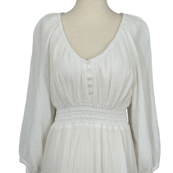 J.CREW White Soft Cotton Gauze Long Sleeve Midi Dress SM Peasant Milkmaid Boho - Picture 1 of 7